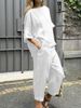 2025 Summer New Women's 2-Piece Set Plus Size Cotton Linen Shirt Suit High Waist Loose Long Pants_ecoleips.com