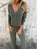 New Casual Sweater Set Long-sleeved Breasted V-neck Knitted Cardigan Tether Trousers_ecoleips.com