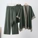 Women's Three Piece Set Cross Border Loose Turtleneck Pullover Knit Sweater Shawl Cape Coat Wide Leg Pants 26 Year_ecoleips.com