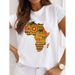 New Casual Base Shirt With African Continent Map Print, Short-sleeved Loose-fitting Women's T-shirt_ecoleips.com