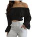 K Women's Off-shoulder Cross-strap Long-sleeved Top_ecoleips.com