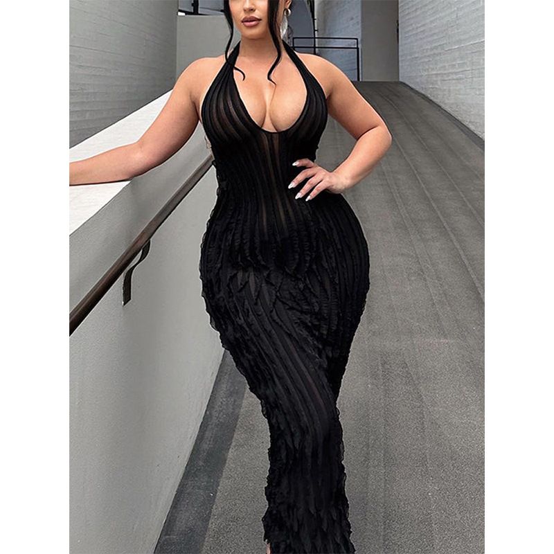 Women's Clothing Halter Neck Hip Skirt Retro Sexy Slim Backless Dress Niche Design Body Showing Long Skirt_ecoleips.com