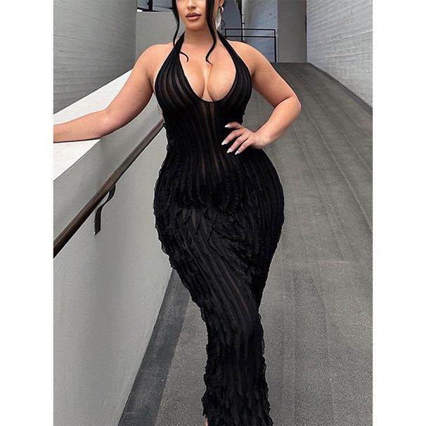Women's Clothing Halter Neck Hip Skirt Retro Sexy Slim Backless Dress Niche Design Body Showing Long Skirt_ecoleips.com