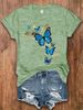 Blue & Gold Butterfly Women's Tee - Delicate Graphic, Casual Blue Top_ecoleips.com