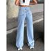Women's High-Waisted Straight Leg Jeans Casual Versatile Diamond Embellished American Style Washed Denim Cross Border Hot Selling Item_ecoleips.com