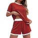 Women's Summer Pajama Set Striped Fashion Color Block Short Sleeved Homewear_ecoleips.com