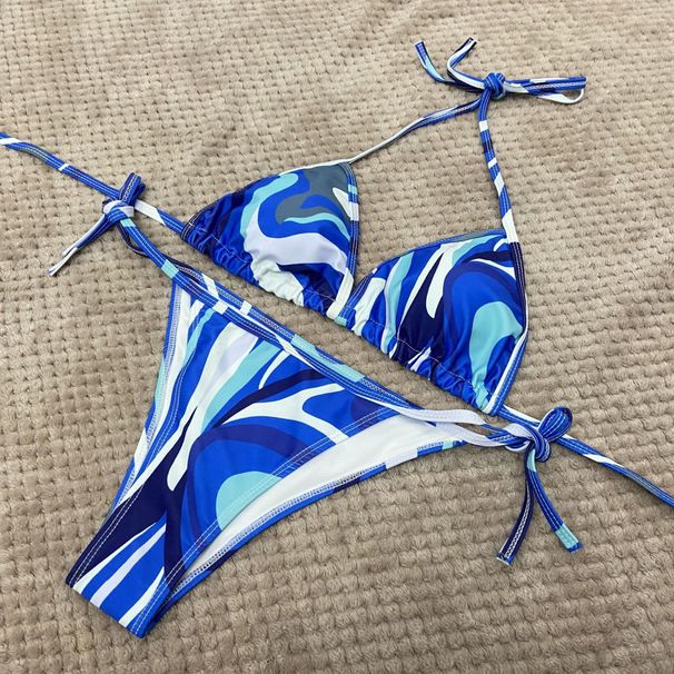 European American Sexy One-Piece Bikini Halter Neck Large And Small Bust Push-Up Two-Piece Hot Spring Beach Vacation_ecoleips.com