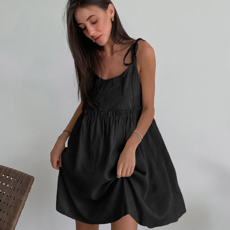 Summer Hot Girl Slip Dress Salt Holiday Loose Cotton Linen A-Line Skirt_ecoleips.com