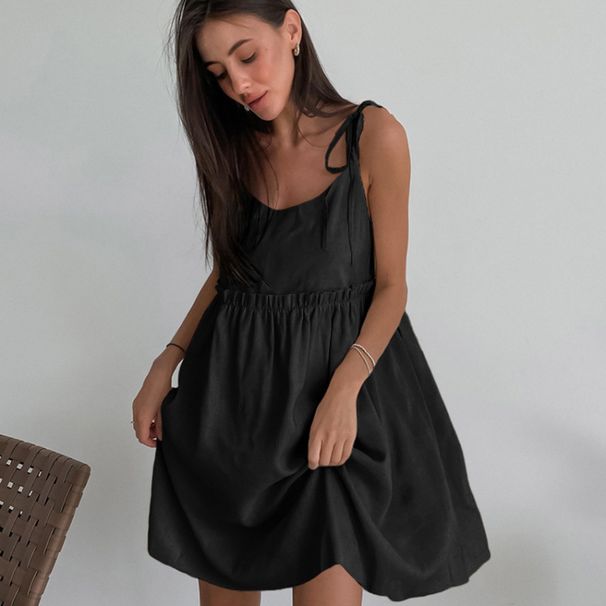 Summer Hot Girl Slip Dress Salt Holiday Loose Cotton Linen A-Line Skirt_ecoleips.com