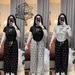Plus Size Casual Outfit For Women – Summer Floral Print 2-Piece Set With Bow Detail & Wide-Leg Pants (Black/White/Khaki, One Size)_ecoleips.com