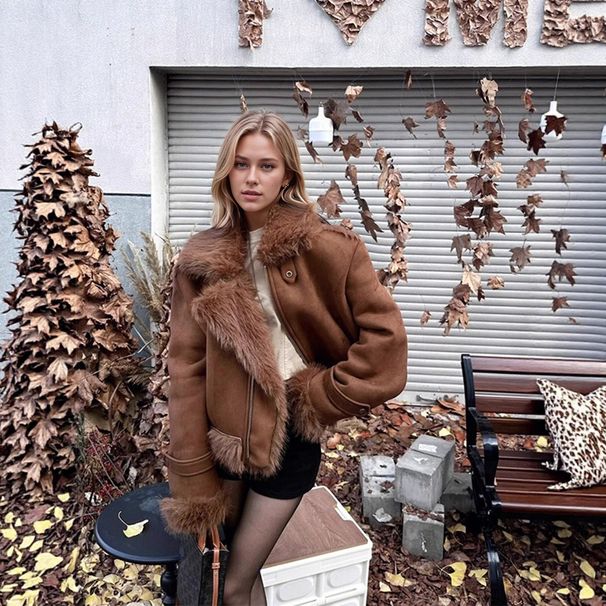 Fashion Motorcycle Suit Suede Short Fur Integrated Jacket Casual Jacket_ecoleips.com