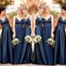 Navy Blue Satin Strapless Bridesmaid Dress Elegant A-Line Evening Gown for Weddings And Parties_ecoleips.com