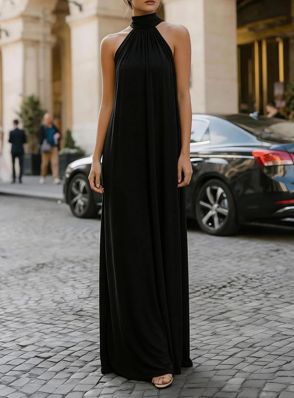 Women's Clothing Women's Halter Neck Pleated Dress Elegant Sophisticated Evening Gown Style Sleeveless High Neck Spring_ecoleips.com