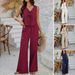 Diyun 2025 Spring Summer Women's Casual Vacation Style Solid Color Sleeveless Tie Top Wide-Leg Long Pants_ecoleips.com