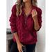 Women's Cropped Fleece Pullover With Jacquard Pattern, Notched Collar & Pockets, Cozy Winter Casual Sweatshirt In Multiple Colors_ecoleips.com