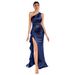 Women's Clothing Fashion One Shoulder Ruffled Slim Fitting Slit Dress Sexy Goddess Temperament High End Party Evening Dress_ecoleips.com
