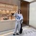 American Retro Print Off-shoulder Long-sleeve Sweatshirt Sports Suit For Women, Autumn Casual Wide-leg Pants Gray_ecoleips.com