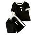 Minimalist Luxury Heart Shaped Y Letter Print Women's Fashion Two Piece Set Short Sleeved Shirt And Shorts_ecoleips.com
