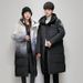 Unisex Gradient Long Down Jacket With Hood - 550fp White Duck Feather, Windproof & Warm Winter Coat For Men And Women (Black/White, S-3xl)_ecoleips.com
