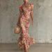 Sexy Mesh Print Fishtail Dress – Oversized Sleeve Flowy Midi Dress For Women (Xs-Xxl) – Polyester Ruffle Hem For Streetwear & Date Nights_ecoleips.com