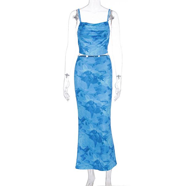 New Fashion Printed 2 Piece Set Sexy Spaghetti Strap Backless Bodycon Slim Dress For Women Summer Streetwear Outfits_ecoleips.com