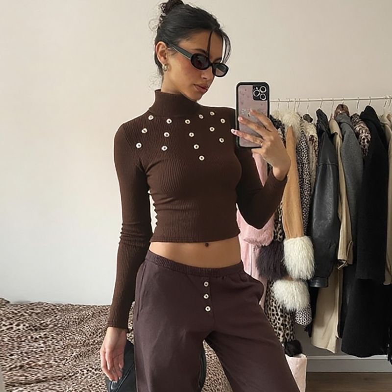 2025 Autumn New Fashionable Personality Slim Fit Shell Button Long Sleeve Top For Women Wholesale_ecoleips.com
