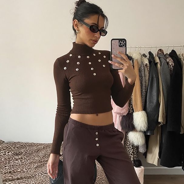 2025 Autumn New Fashionable Personality Slim Fit Shell Button Long Sleeve Top For Women Wholesale_ecoleips.com