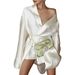 French-Style Niche V-Neck Satin Long-Sleeved Dress With Ties, Exuding Sophistication And Elegance For Women_ecoleips.com