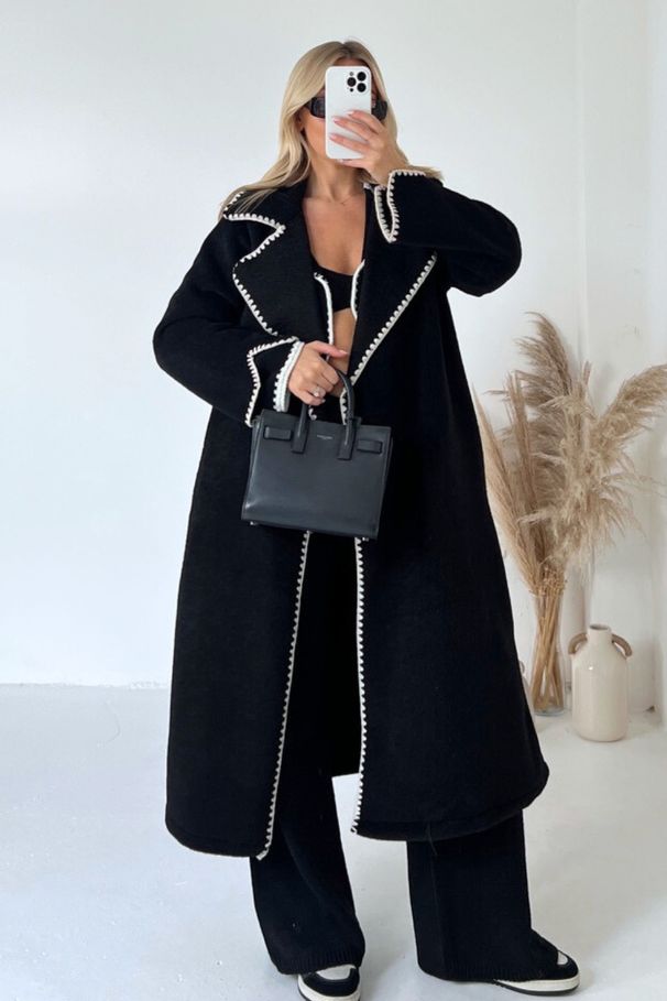 Elegant Embroidered Wool BAutumn Winter Fashion Outerwear Lend Coat For Women - Loose Fit Long Sleeve Trench Coat With Lace Detailing_ecoleips.com