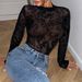 Women's Clothing Lace Mesh Flocking Printing Perspective Sexy Slim Temperament Long Sleeved Jumpsuit_ecoleips.com
