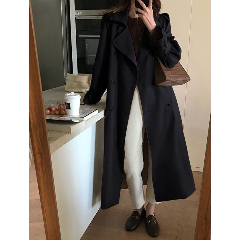 Parisian Elegance Trench Coat – Double-Breasted Long Coat With Notch Lapel_ecoleips.com
