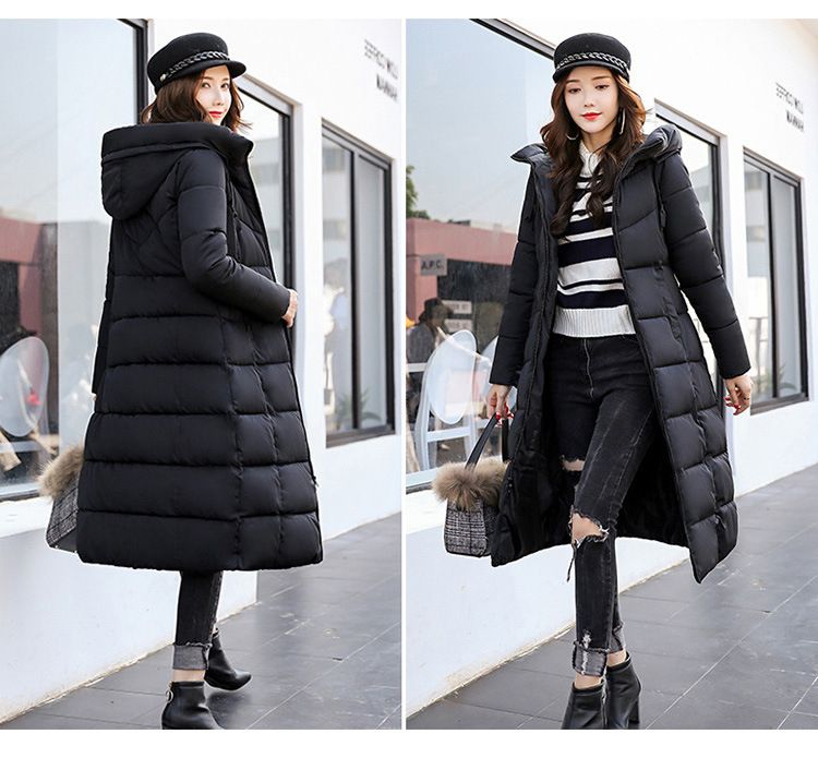 Extra Long & Thick Winter Down Coat For Women, Knee-Length Hooded Warm Jacket With Memory Cotton Filling_ecoleips.com