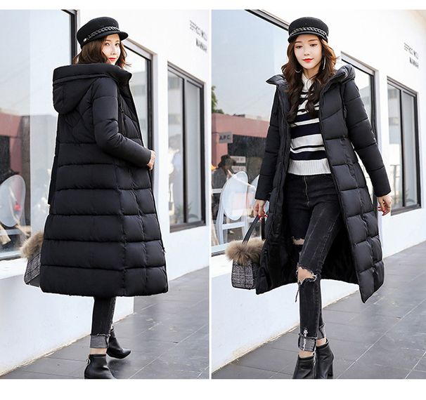 Extra Long & Thick Winter Down Coat For Women, Knee-Length Hooded Warm Jacket With Memory Cotton Filling_ecoleips.com