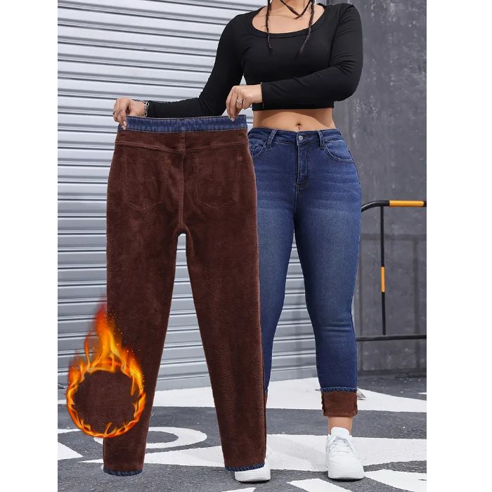 Women's Clothing Women's Fleece Lined Skinny Jeans Autumn Winter Elastic High Waist Slim Fit Denim Pants For Formal & Casual_ecoleips.com