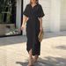 Women's Clothing High Waist Shirt Dress Lapel Medium Length Short Sleeved Single Breasted Fashion Dress_ecoleips.com