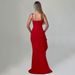 Women's Sexy Spaghetti Strap Slim Fit Dress With Ruffle Hem Deep V Neck Side Slit_ecoleips.com