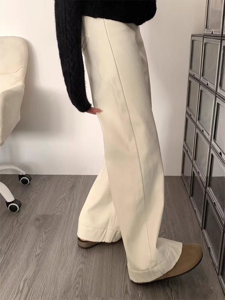 2026 Fall Winter Women's Loose Pants New Style Casual Slimming Pure Color High Waist Straight Jeans_ecoleips.com