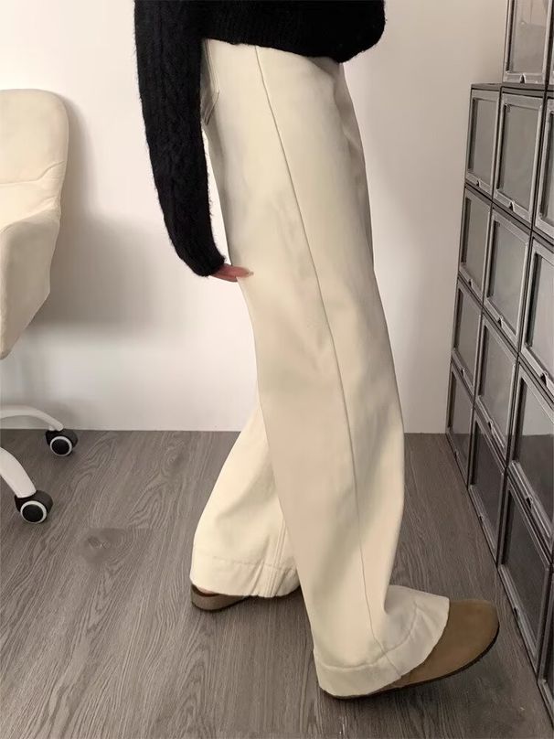 2026 Fall Winter Women's Loose Pants New Style Casual Slimming Pure Color High Waist Straight Jeans_ecoleips.com