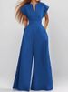 K New Women's Fashionable And Elegant V-neck Solid Color Slim Fit Wide Leg Jumpsuit_ecoleips.com