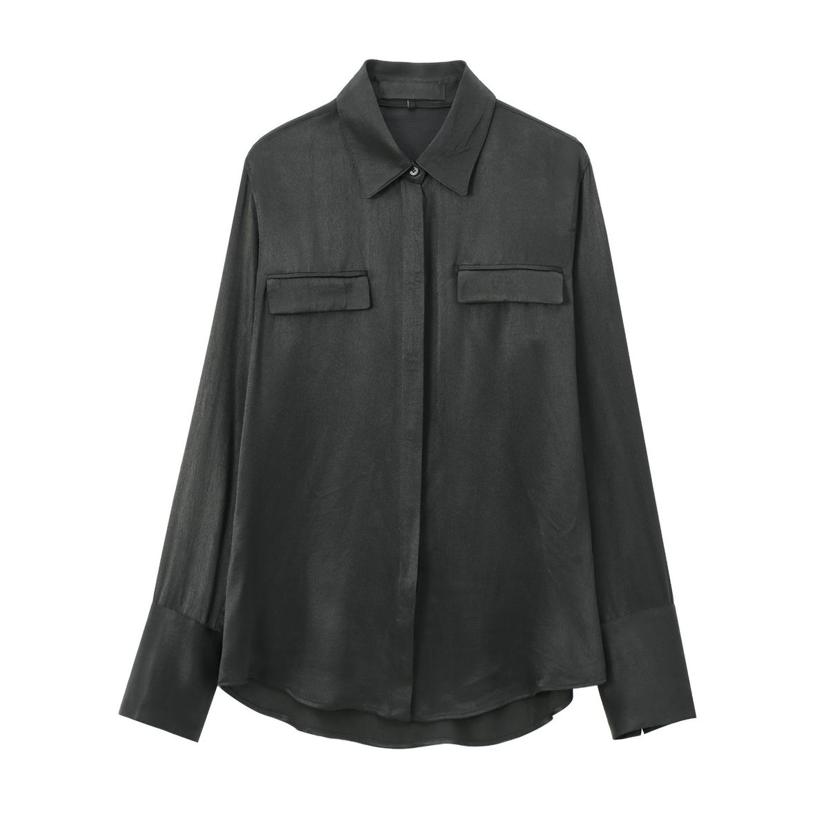 Women's Clothing Pocket Decoration Satin Texture Shirt Women's Clothing New Fashion Versatile Casual Long Sleeve_ecoleips.com