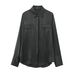 Women's Clothing Pocket Decoration Satin Texture Shirt Women's Clothing New Fashion Versatile Casual Long Sleeve_ecoleips.com