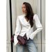 Autumn-Inspired Satin Shirt With Wooden-Leaf Pattern, Featuring A Fitted Waistline And White Floral Trim For Women's Wea_ecoleips.com