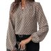 New European And American Cross-border Women's Printed Pleated Collar Lantern Sleeve French Elegant Blouse Top_ecoleips.com