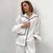 White Cotton Linen Sleeve Long Pants Comfortable Loose Pajamas Two-Piece Set European And American Autumn New Home_ecoleips.com