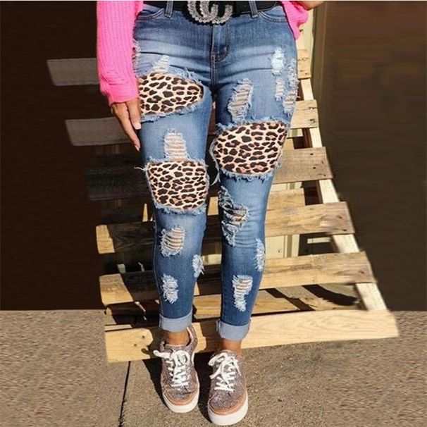 Women's Clothing Women's Jeans Personality Leopard Print Printed Feet Denim Pants Women_ecoleips.com