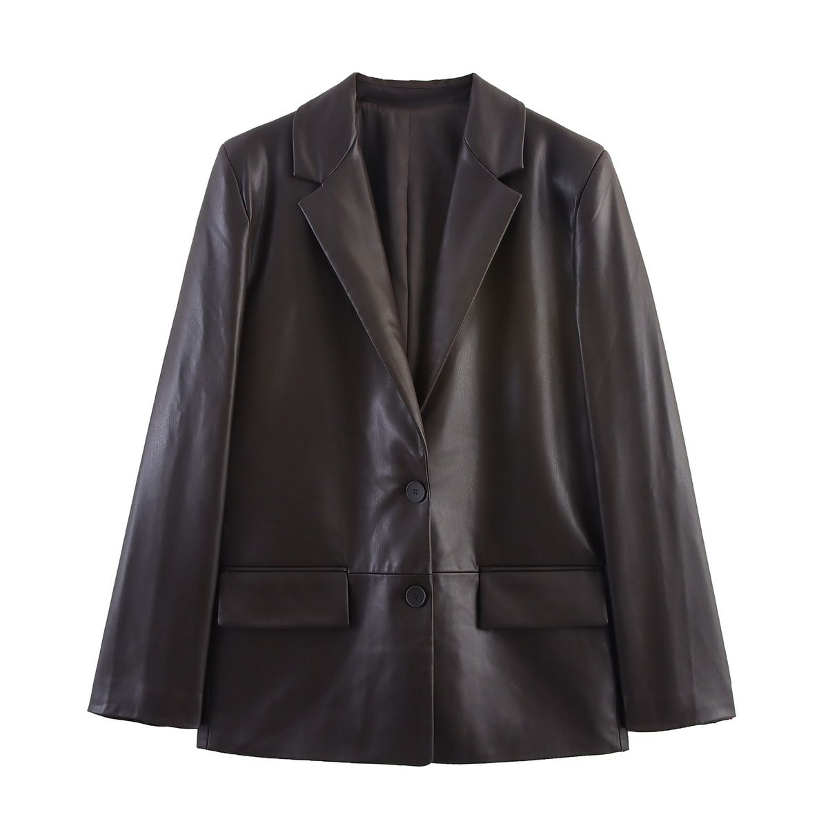 Women's Faux Leather Blazer Jacket - Straight Fit Office & Casual Wear For Fall & Winter_ecoleips.com