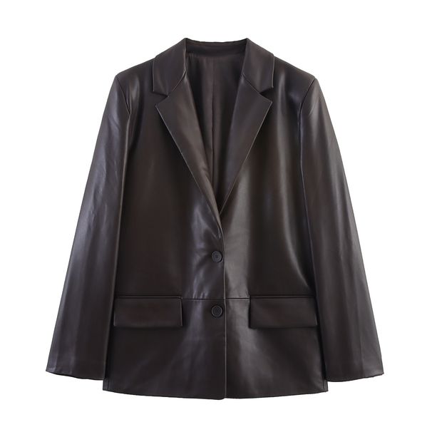 Women's Faux Leather Blazer Jacket - Straight Fit Office & Casual Wear For Fall & Winter_ecoleips.com