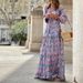 Independent Station Cross-Border European And American Women's Fashion 2026 Spring New Elegant V-Neck Bohemian Print_ecoleips.com
