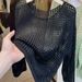 KANING European-style Long-sleeve Hollow-out Knitted For Women, 2026 Summer And Autumn New Mesh Cover-up Top_ecoleips.com