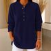 Women's Corduroy V-Neck Button Long Sleeve T-Shirt Solid Color Loose Casual Top for Autumn/Winter European And American Style_ecoleips.com